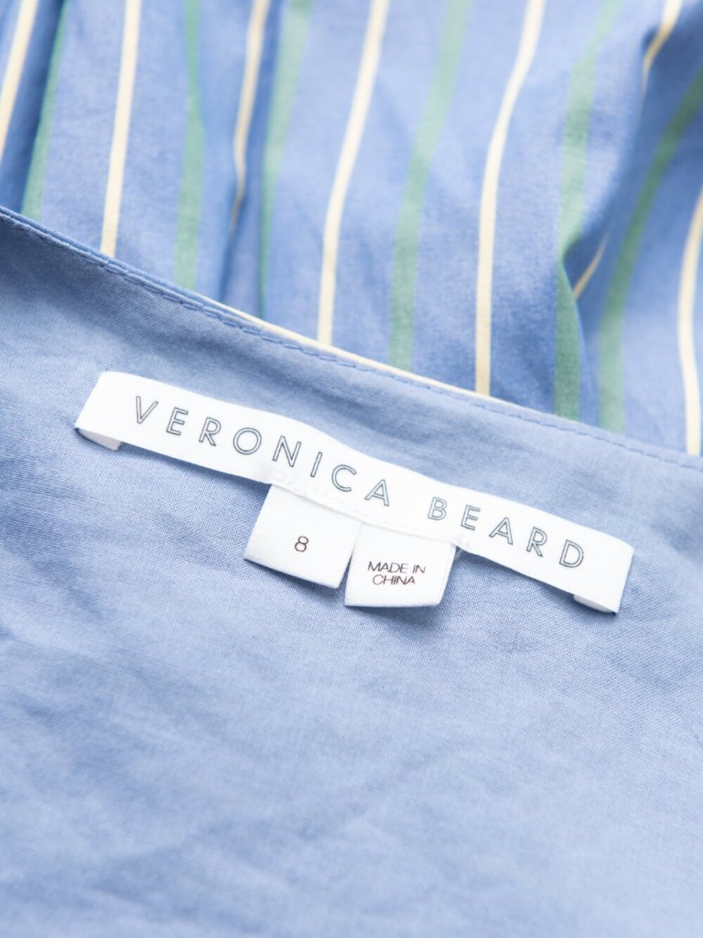 Veronica Beard Teagan Dress Striped Maxi Ruched Blue Kelly Green Size 8 - Picture 3 of 8